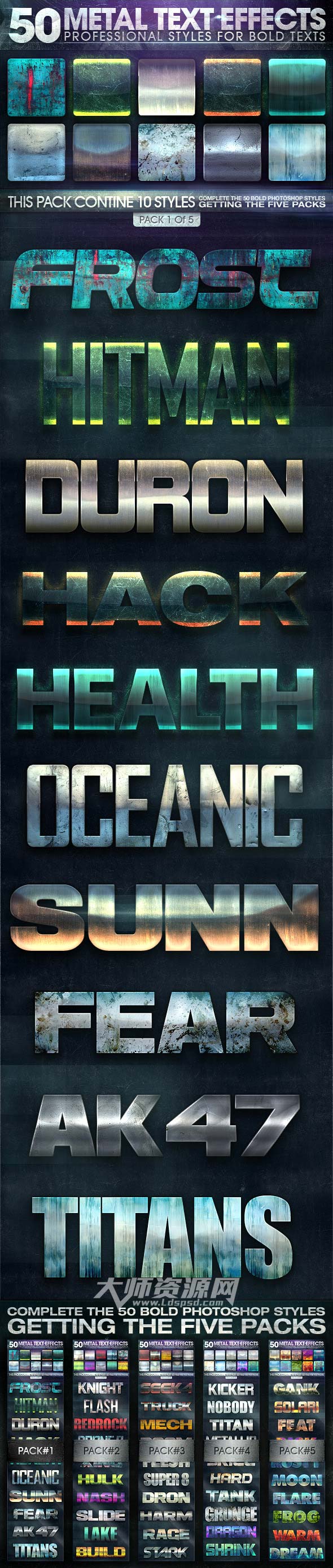 50个金属质感的PS图层样式（第一分卷）：50 Metal Text Effects 1 of 5